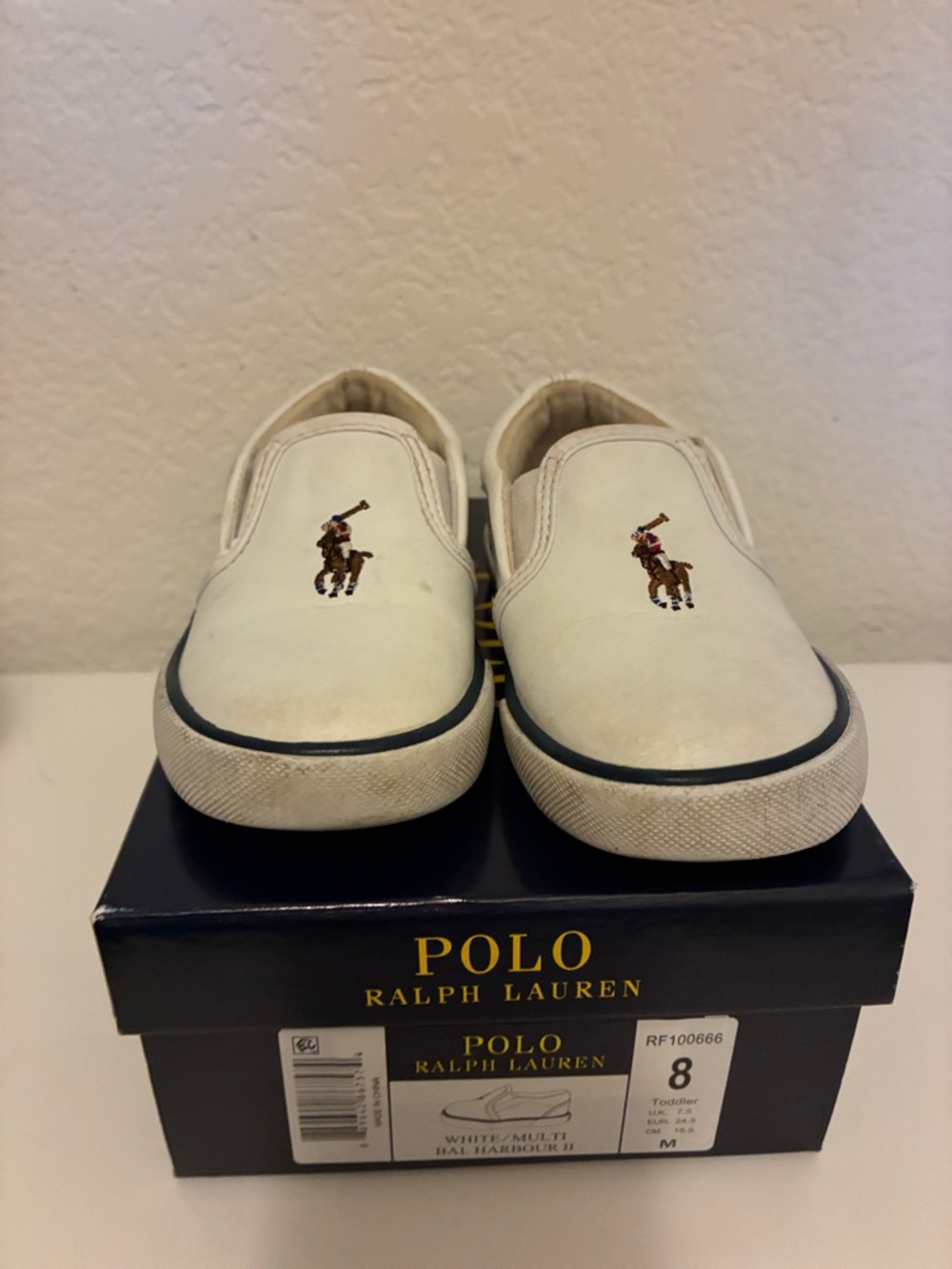 Ralph Lauren White Slip-On Loafers with Polo Player Embroidery